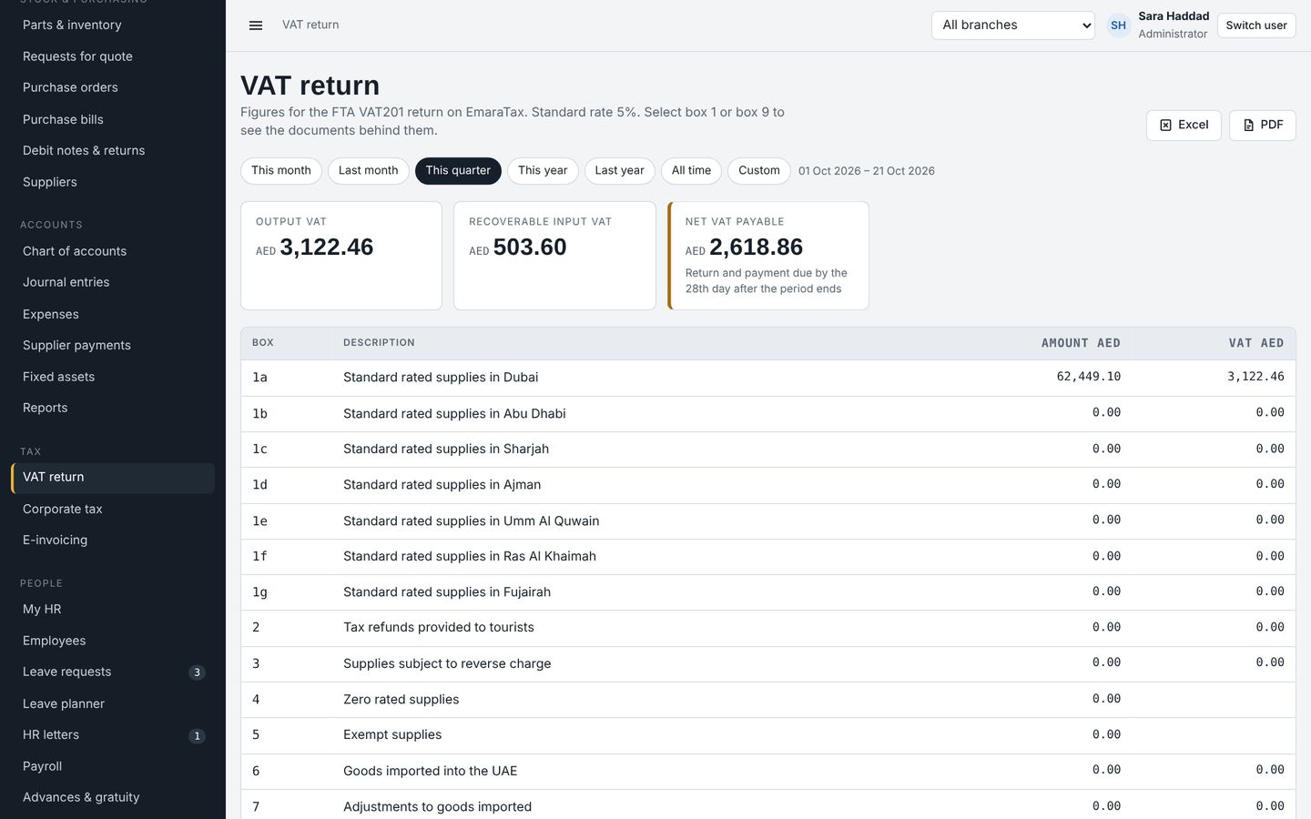 إقرار VAT 201 في Bayline