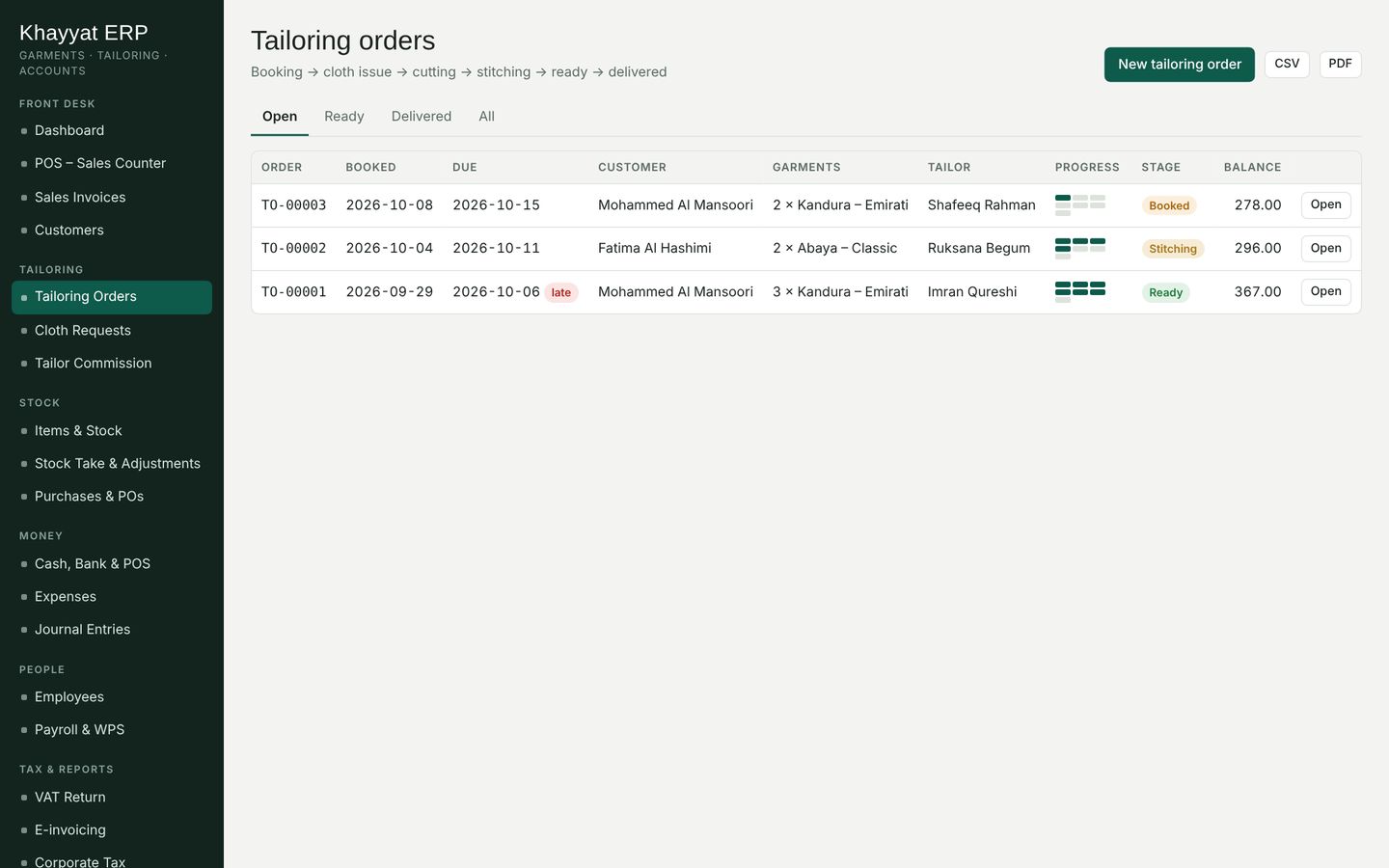 Khayyat tailoring orders
