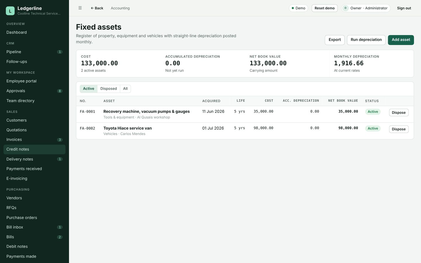 Ledgerline fixed assets register