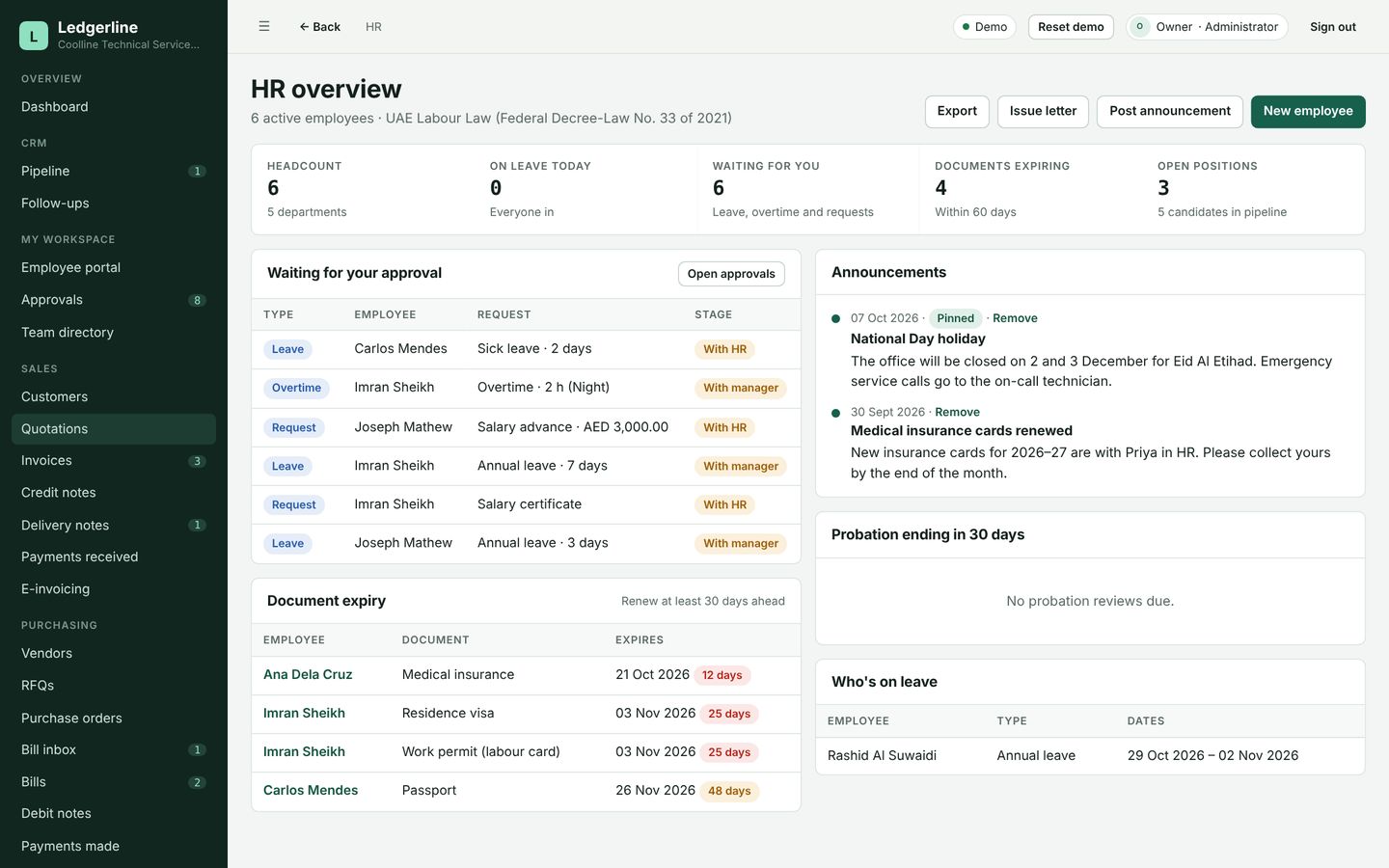 Ledgerline HR overview