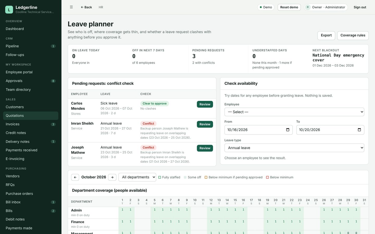 Ledgerline leave planner with conflict check