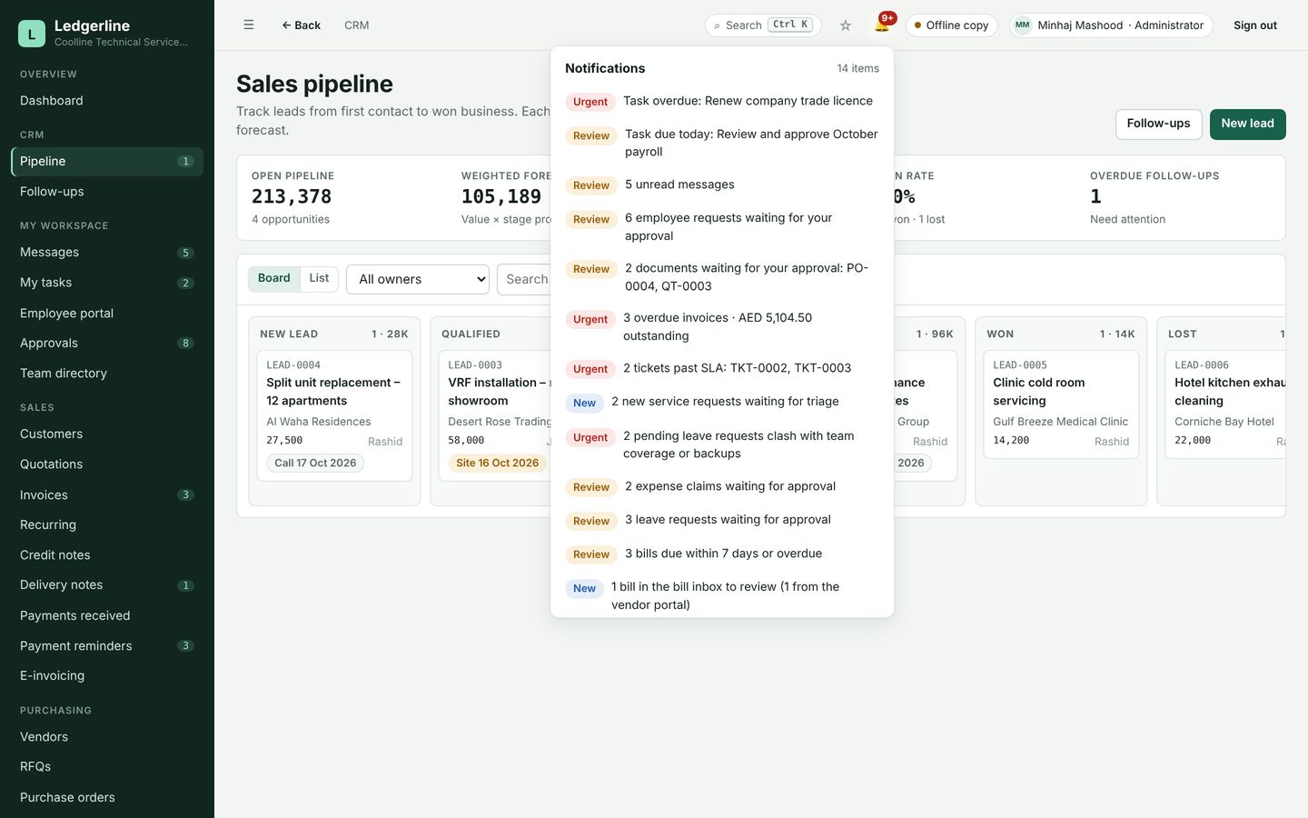 Ledgerline notifications
