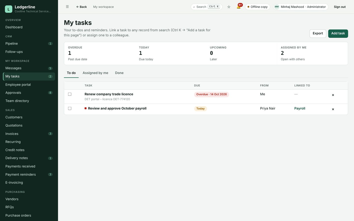 Ledgerline my tasks