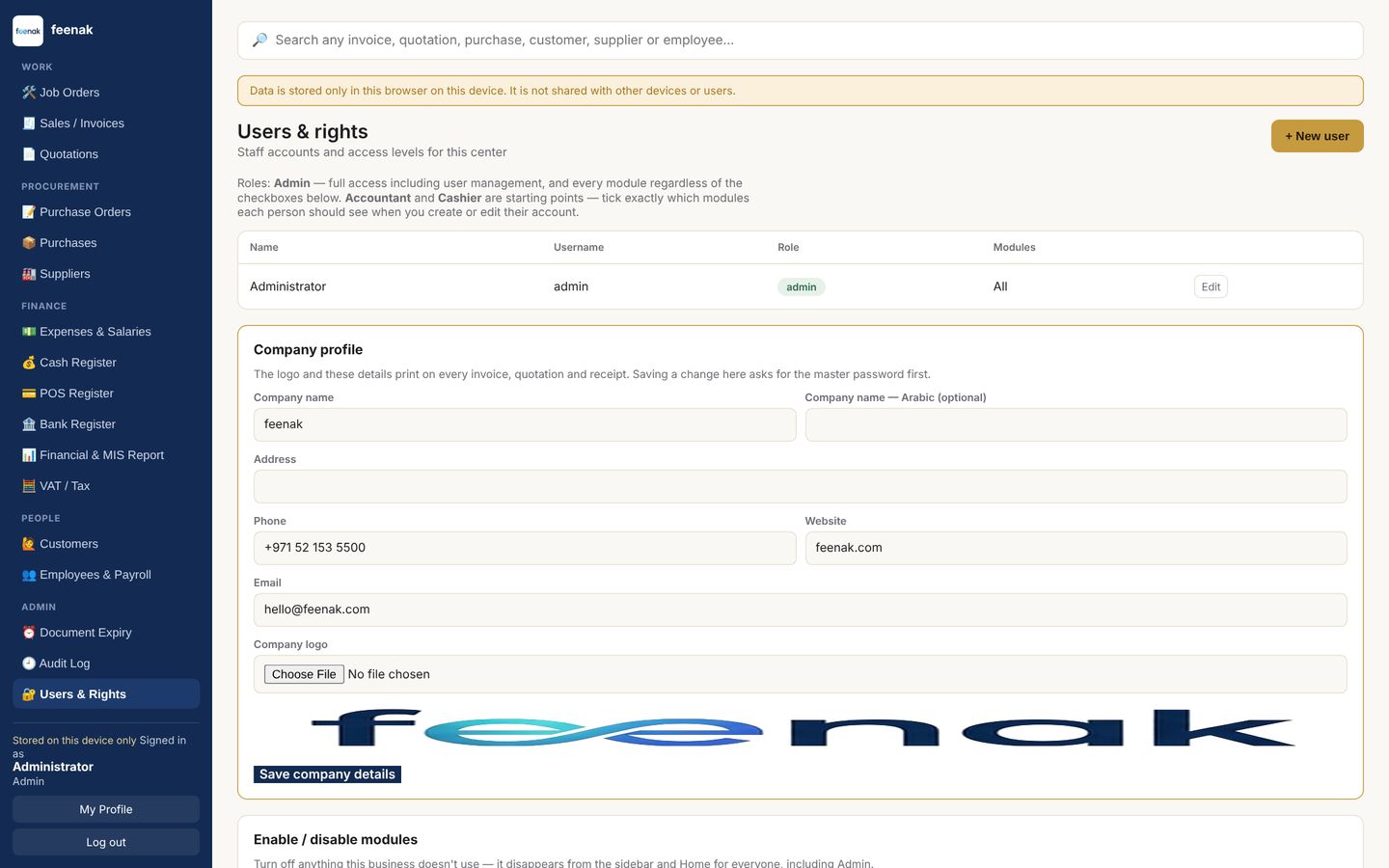 Qirtasix users and rights