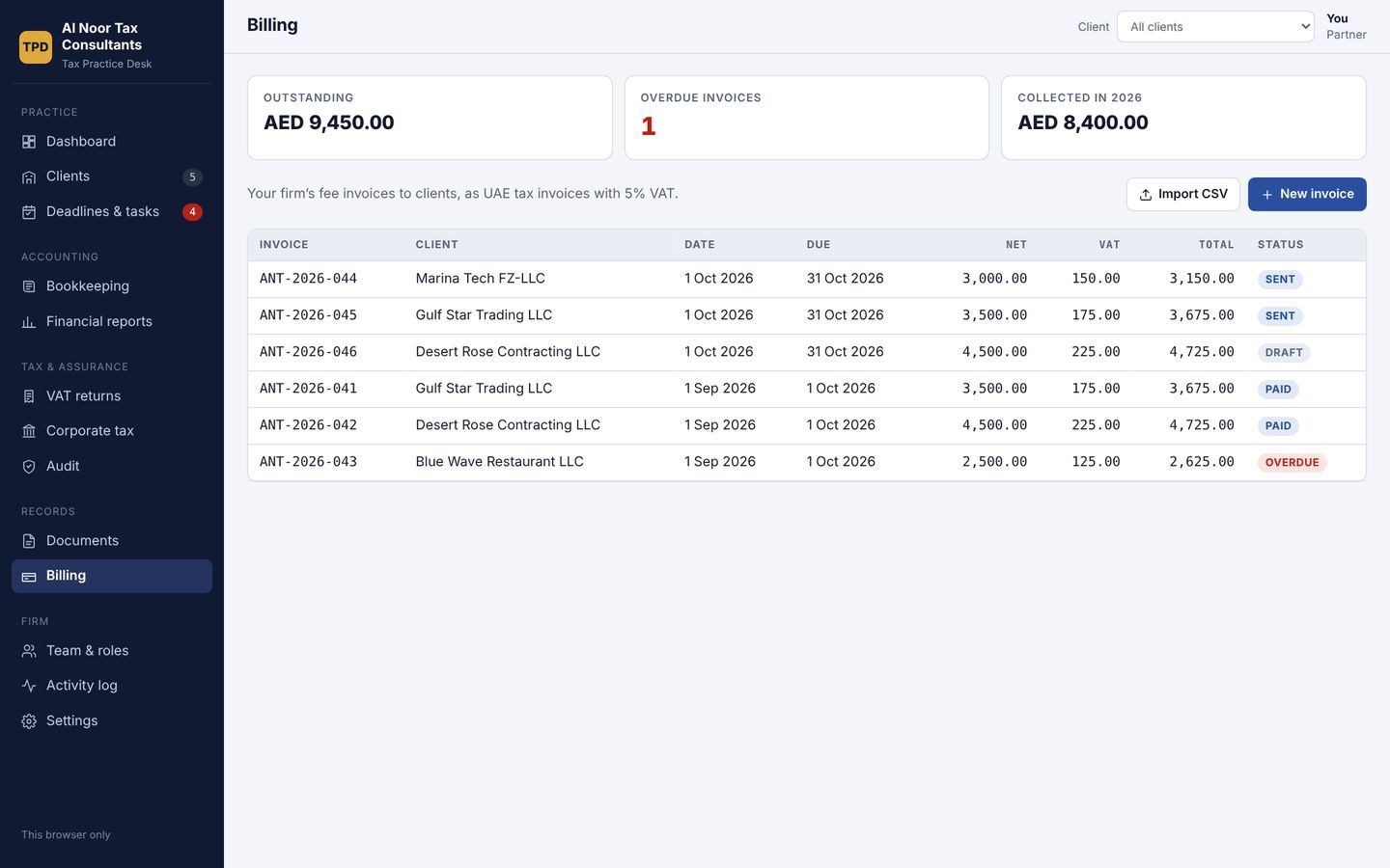 Tax Practice Desk billing