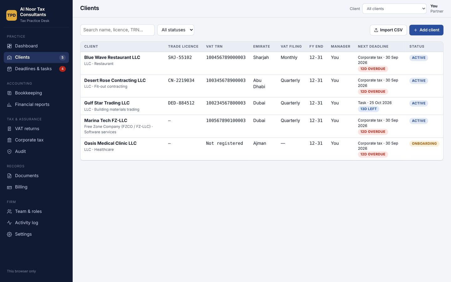 Tax Practice Desk client list